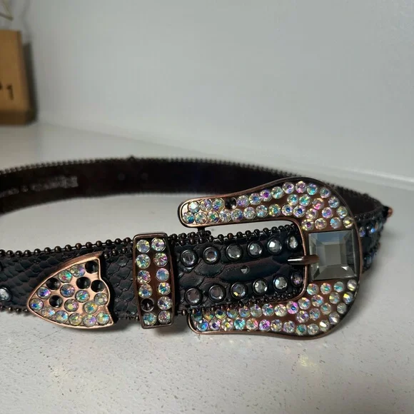 Nocona Western Rhinestone Belt Black Leather Size Small Cowgirl Bling - Picture 2 of 6